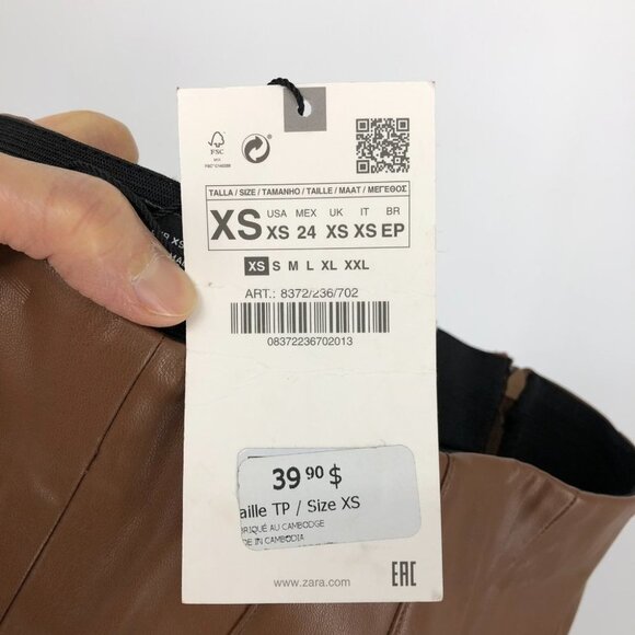 BNWT  Zara Brown Faux Leather High Rise Leggings w Raw Hem size XS - Picture 7 of 15